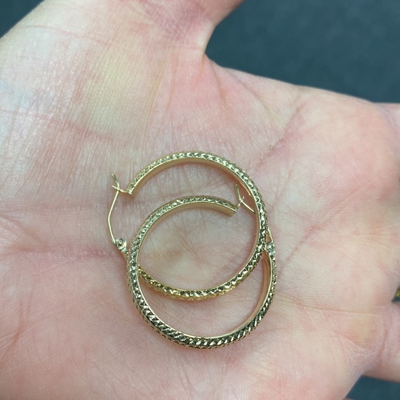 14k Solid Yellow Gold Hoop Earrings - Picture 6 of 16